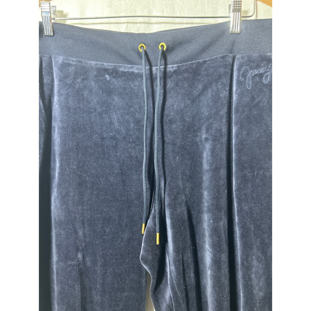Juicy Couture Velour Pants XL Navy Blue Track Joggers Drawstring Y2K Elastic Cuf - Picture 3 of 13